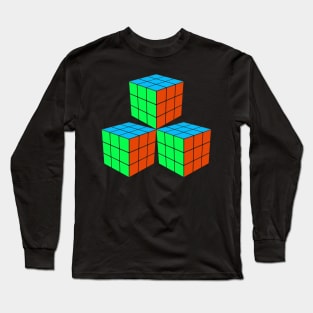 Three Rubik Cubes in a Triangle - Green, Light Blue and Orange Long Sleeve T-Shirt